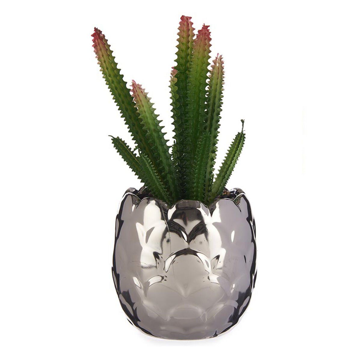 Planta Decorativa Ibergarden Cerámica Plástico Cactus 10 x 20 x 10 cm Plateado