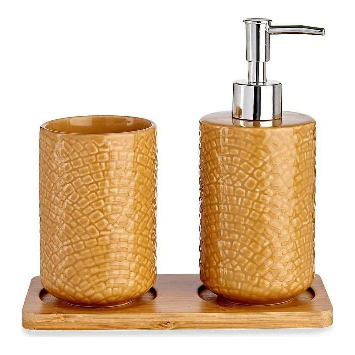 Set de Baño Berilo Camel Bambú Polipropileno ABS Gres Cuadrados 9 x 18,5 x 20 cm