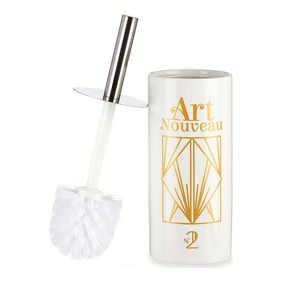Escobilla para el Baño Berilo Art Nouveau Blanco Dorado Plateado Cerámica 9,6 x 32 x 9,6 cm