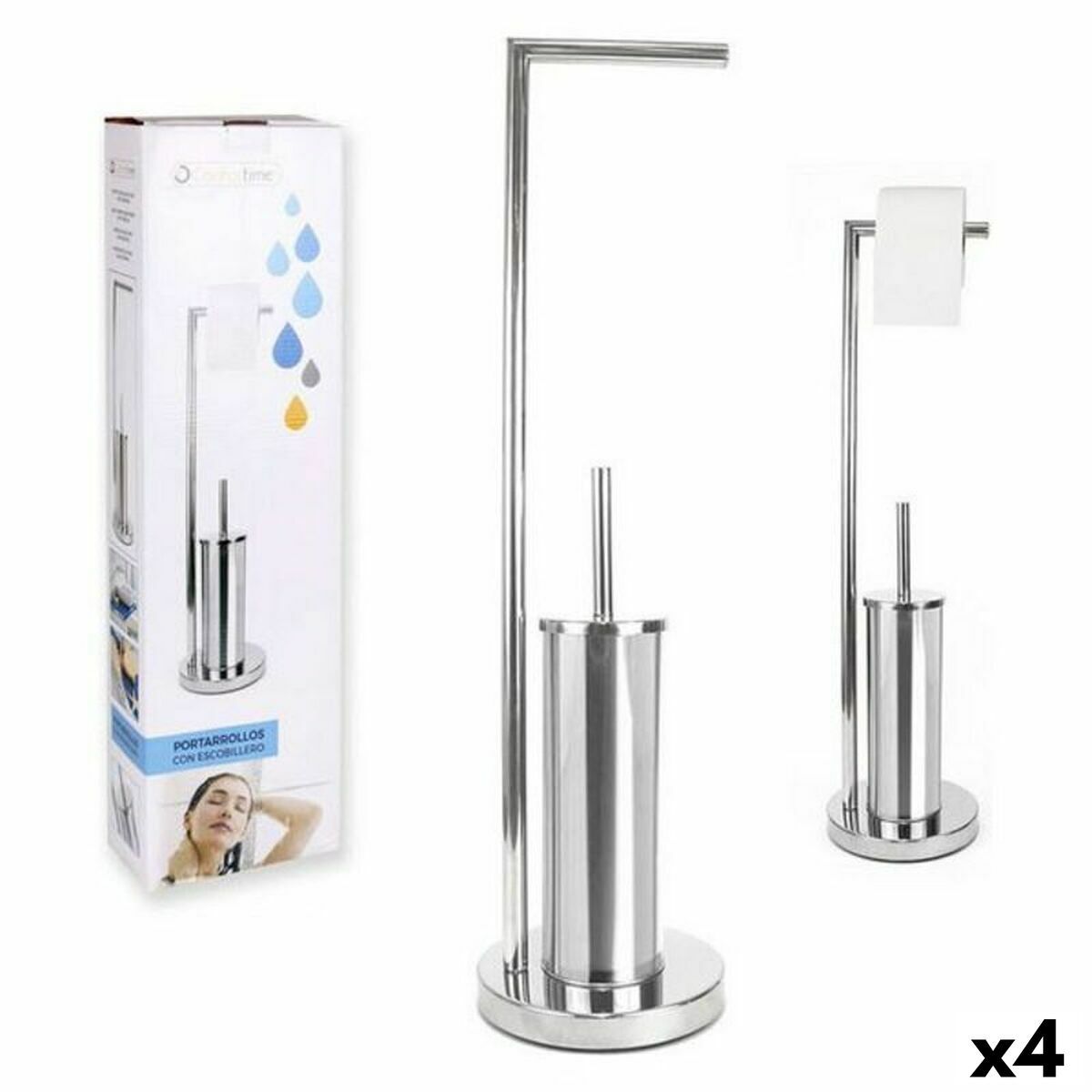 Portarrollos de Papel Higiénico con Soporte para Escobilla Confortime 18,5 x 74 cm (4 Unidades)
