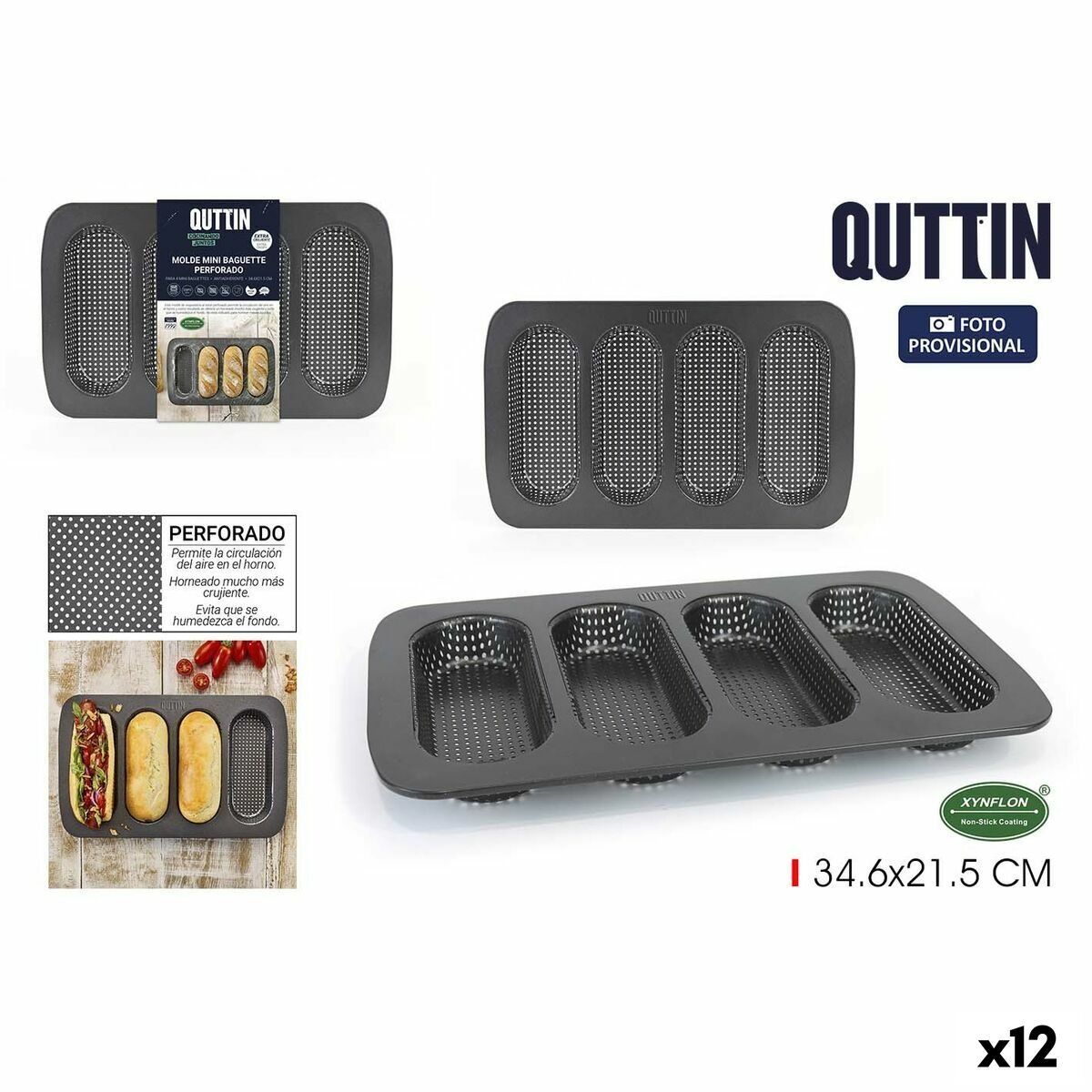 Molde para Baguettes Quttin Baguette 34,6 x 21,5 x 3 cm (12 Unidades)