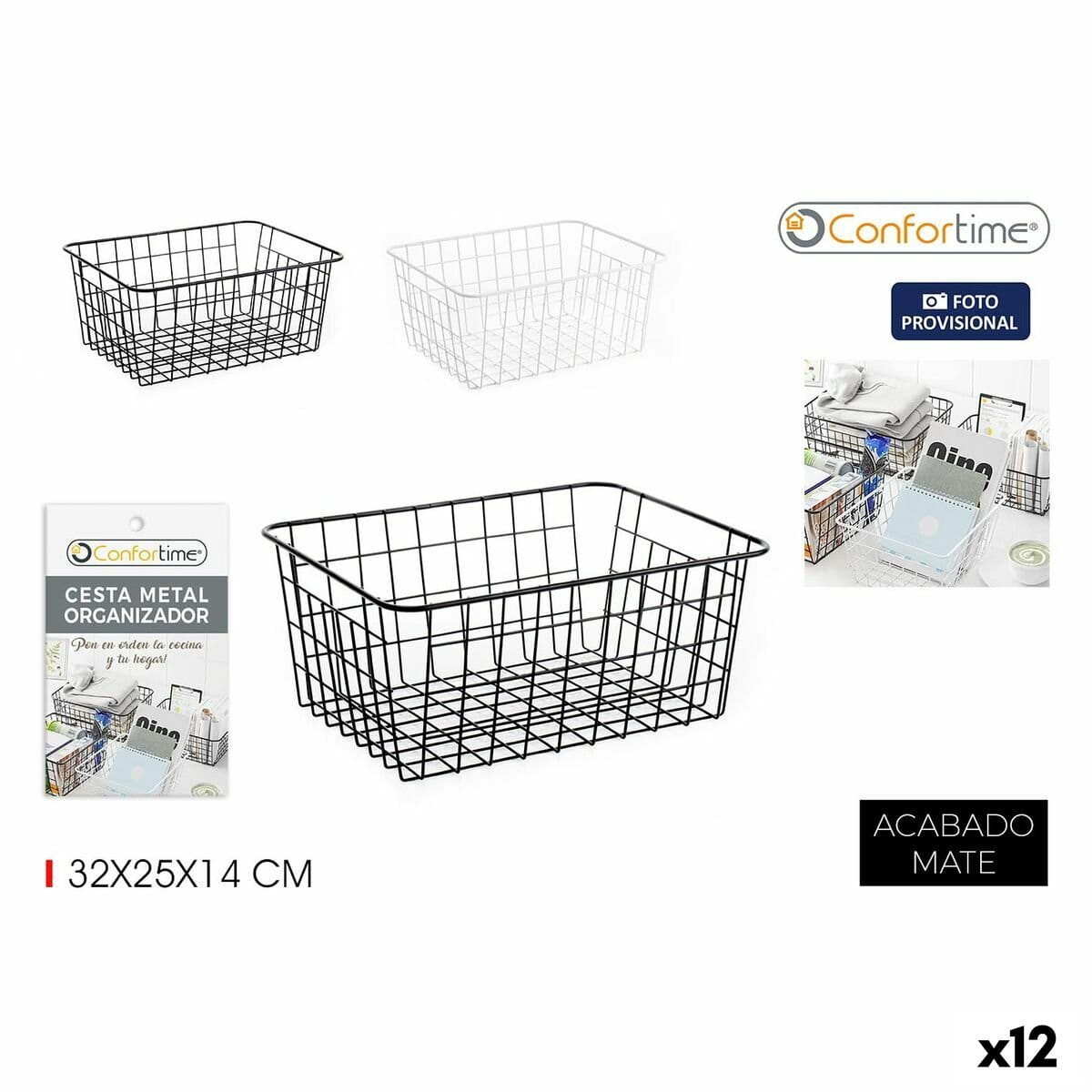 Cesta Multiusos Confortime 32 x 25 x 14 cm (12 Unidades)