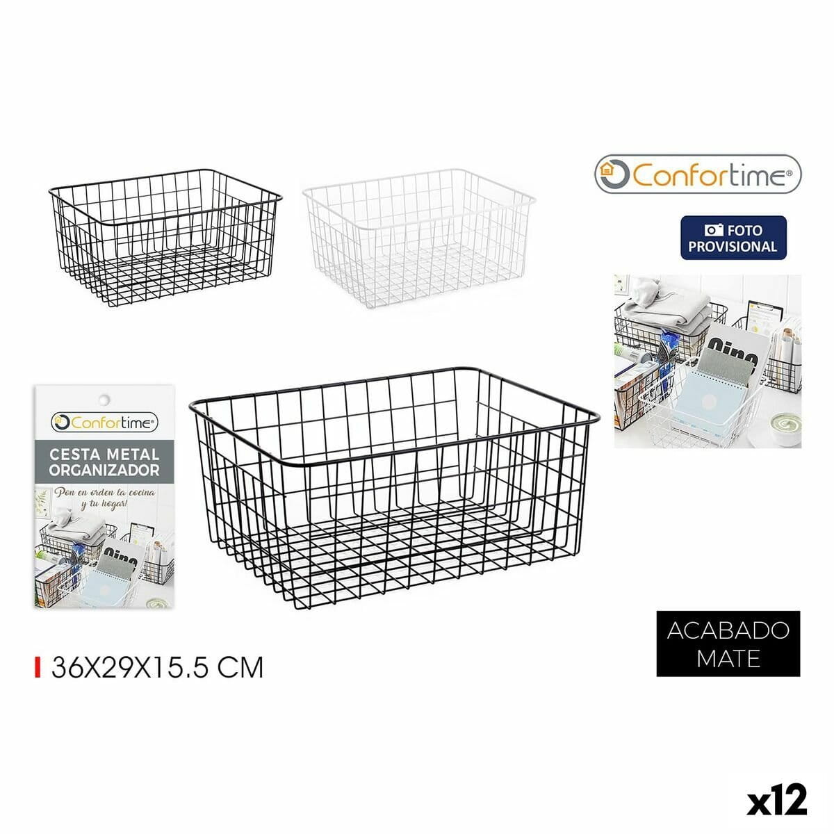 Cesta Multiusos Confortime 36 x 29 x 15,5 cm (12 Unidades)