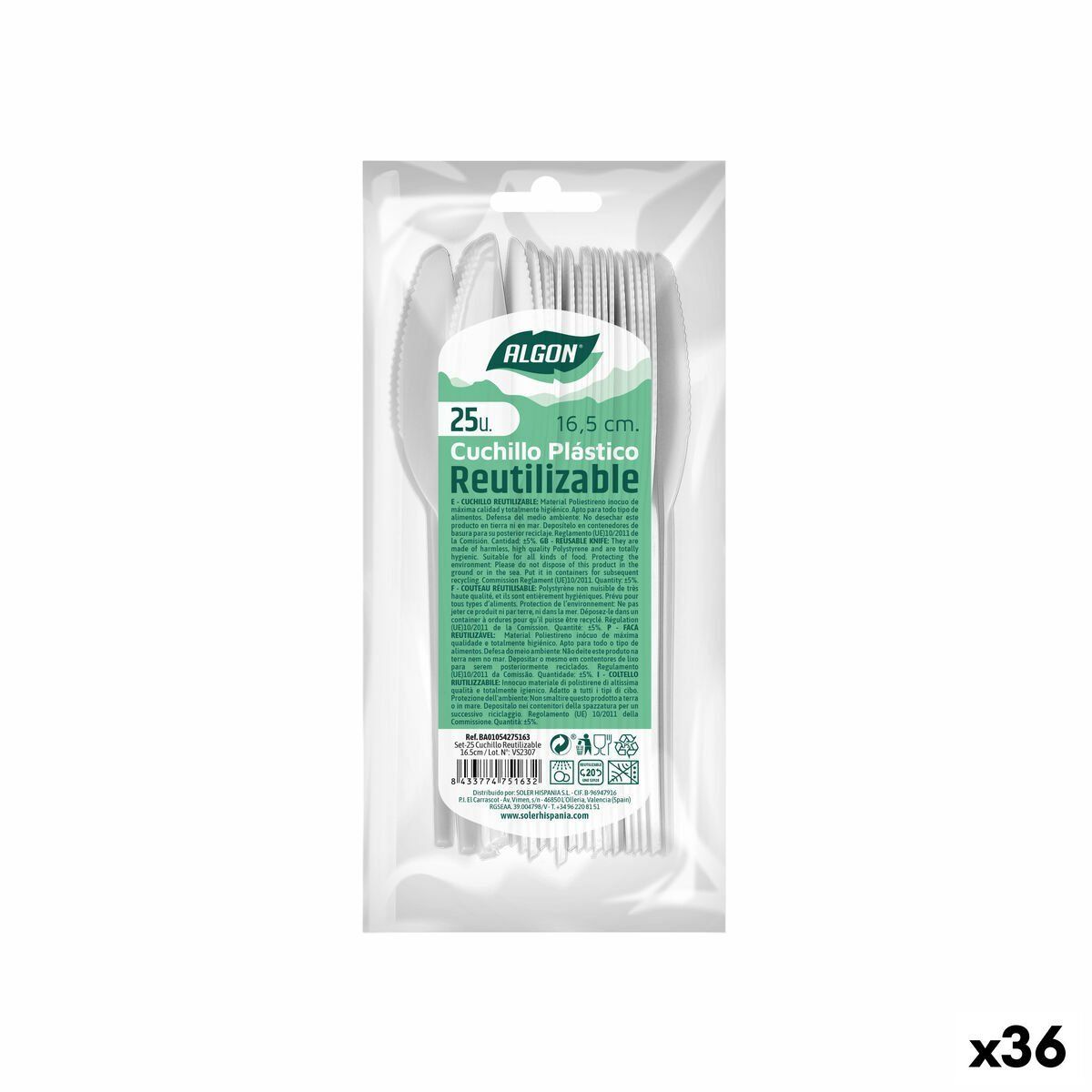Set de Cuchillos Algon Reutilizable Blanco 36 Unidades 16,5 cm