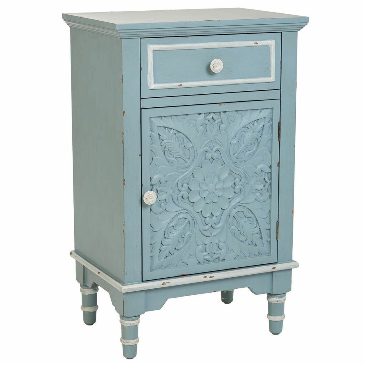 Mesita de Noche Alexandra House Living Azul Blanco 32 x 74 x 46 cm