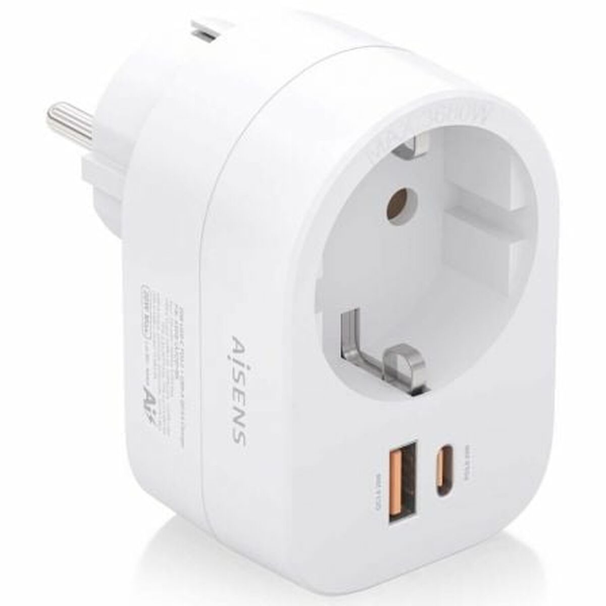 Enchufe Pared con 2 Puertos USB Aisens ASPS-1A1C06-W Blanco 100-250 V 16 A