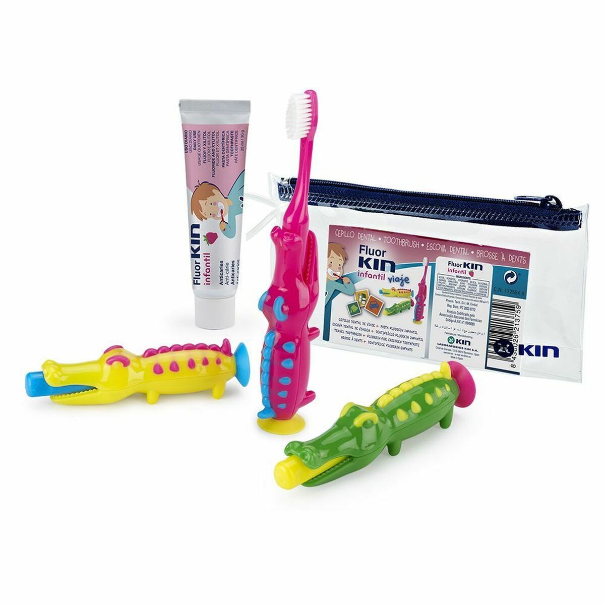 Set de Cuidado Bucal Infantil Kin Fluorkin Infantil Viaje Cocodrilo Cocodrilo De viaje (3 Piezas)