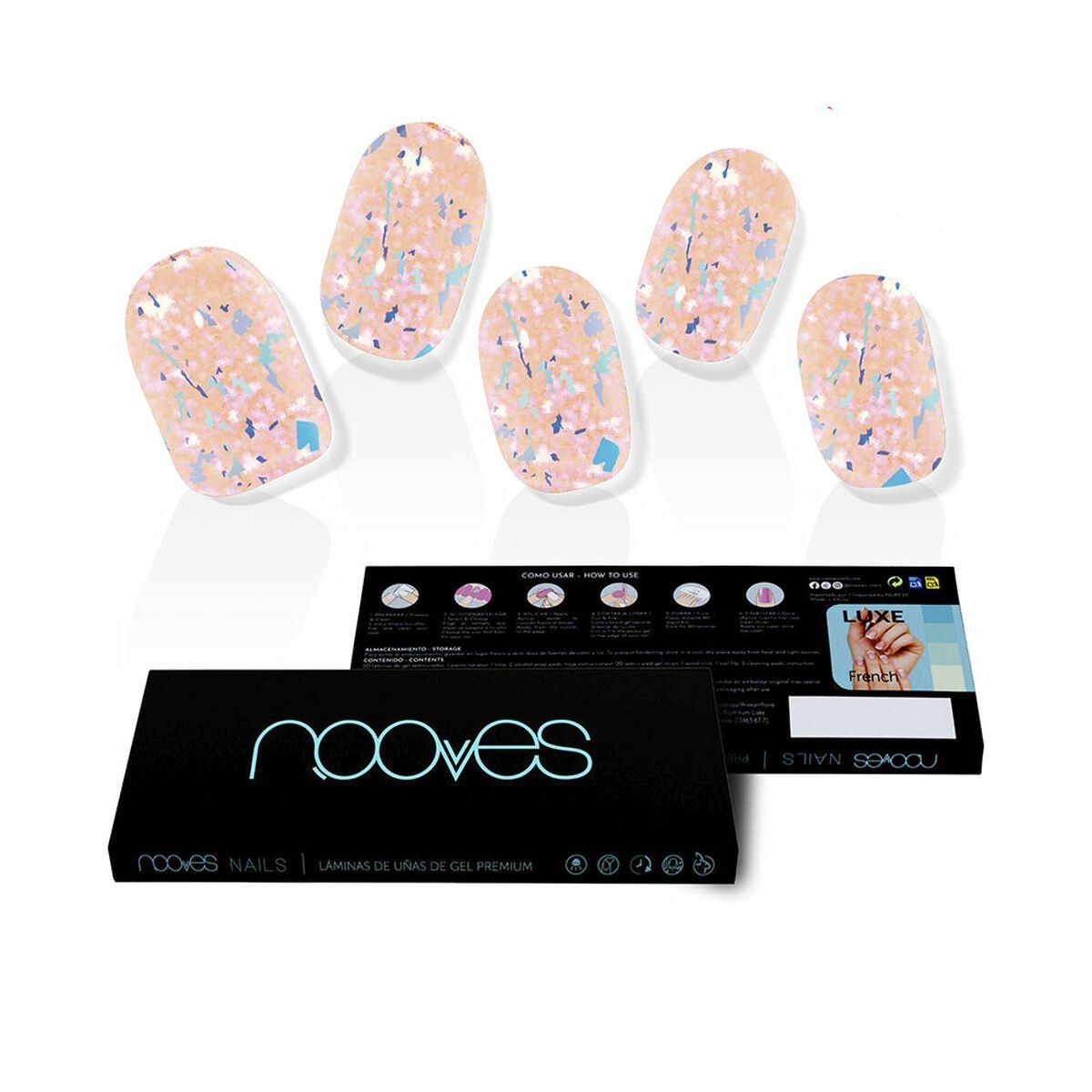 Uñas Postizas Nooves Peach Galettes metálico Gel Autoadhesivas 20 Piezas