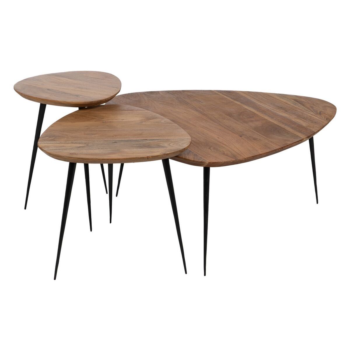 Juego de 3 mesas Negro Natural Hierro Madera de acacia 86 x 81 x 43 cm (3 Unidades)