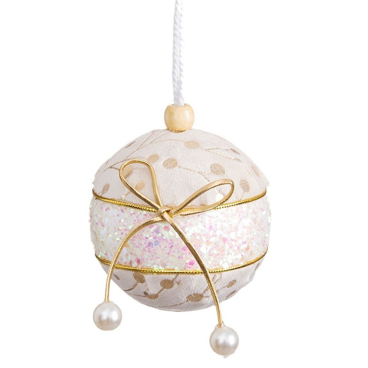 Bolas de Navidad Blanco Dorado Polyfoam Tejido Lazo 10 x 10 x 10 cm (3 Unidades)