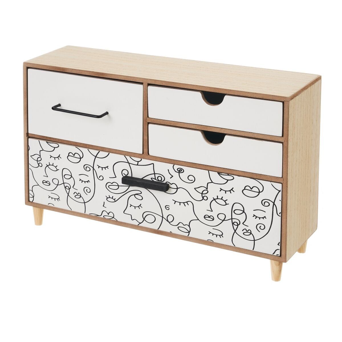 Caja-Joyero ONE LINE Blanco Negro Natural Madera MDF 36 x 11 x 23 cm