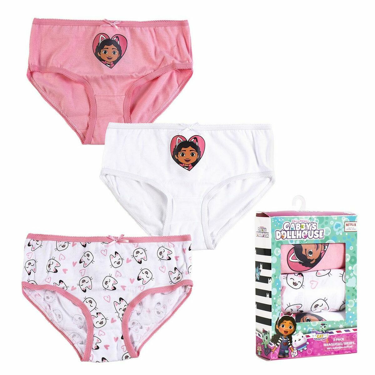 Pack de Braguitas para Niña Gabby's Dollhouse 3 Unidades Multicolor