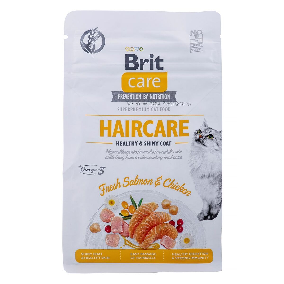 Comida para gato Brit Care Grain Free Haircare Healthy & Shiny Coat Adulto Pollo Salmón Pescado 400 g