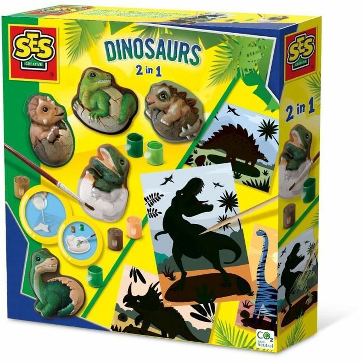 Set de Dibujo SES Creative 2 in 1 Dinosaurs