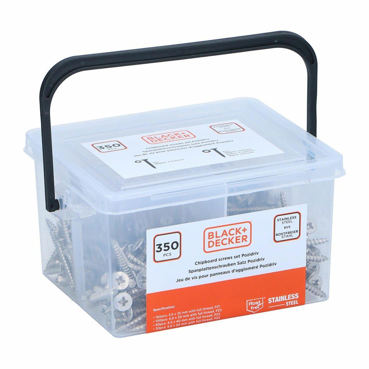 Kit de tornillos Black & Decker Pozidriv Madera 350 Piezas