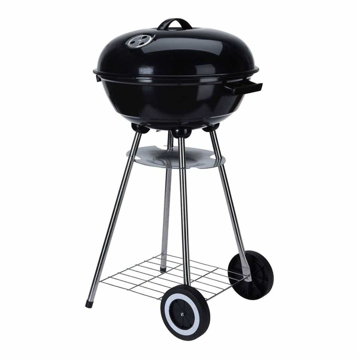 Barbacoa de Carbón con Ruedas Negro Acero Esmaltado Redonda