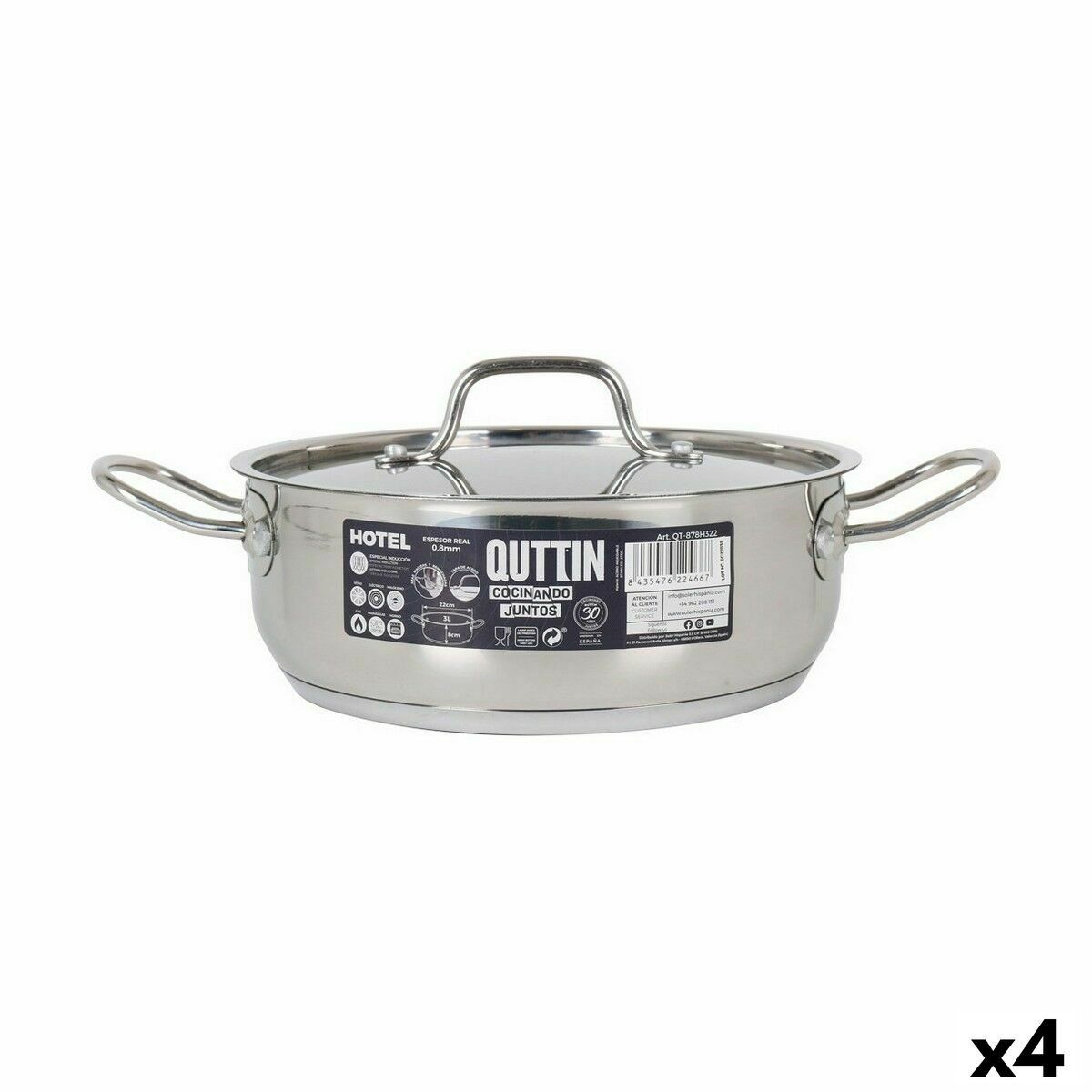 Cacerola Con Tapa Quttin Hotel ø 22 x 8 cm Acero (4 Unidades)