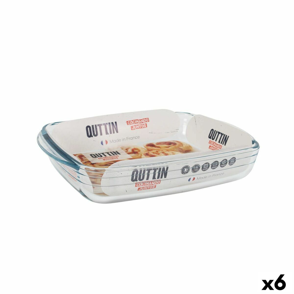 Fuente para Horno Quttin Vidrio Rectangular 1,9 L 28 x 19,9 x 5 cm (6 Unidades)