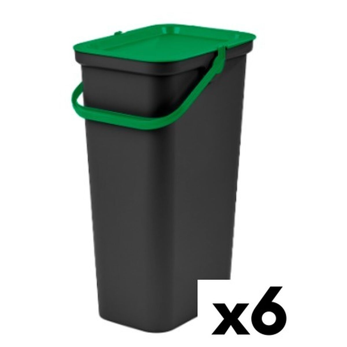 Cubo de Basura para Reciclaje Tontarelli Moda Negro Verde 24 L (6 Unidades)