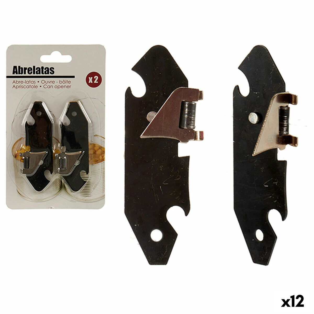 Abrelatas Negro Plateado 1 x 15 x 9 cm 9 x 15 x 1,5 cm (12 Unidades)