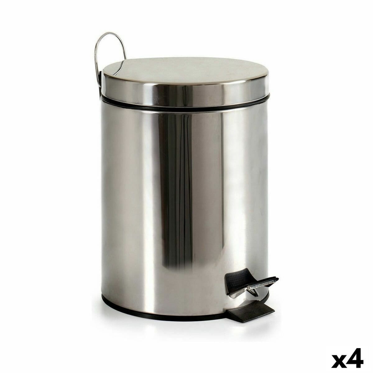 Papelera con Pedal Berilo Plateado Acero Inoxidable Plástico 5 L (4 Unidades)
