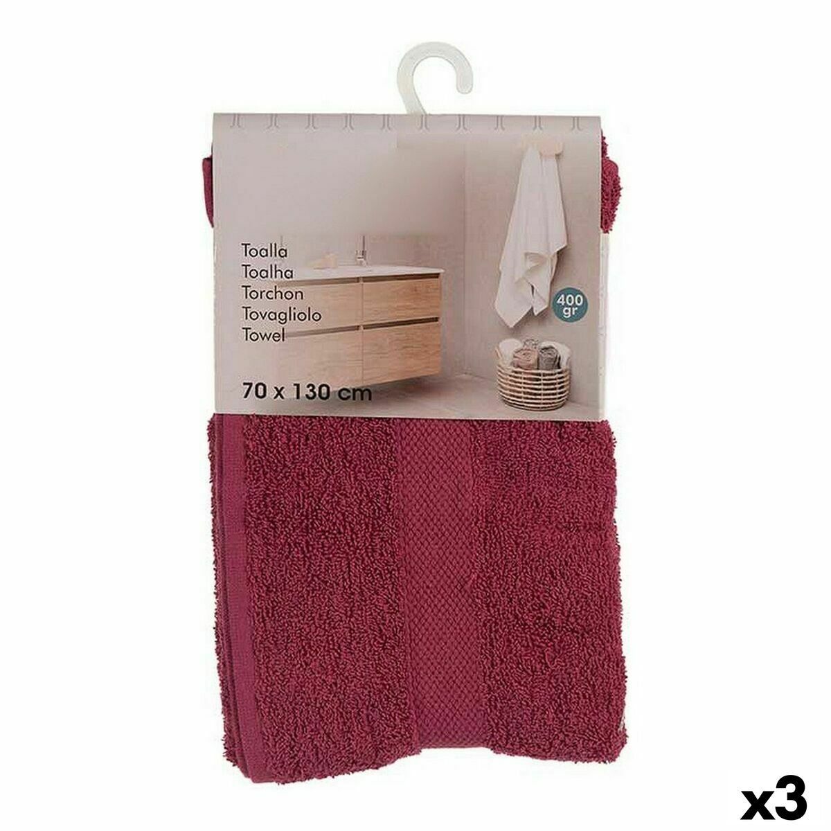Toalla de baño Berilo Granate 80 % algodón 20 % Poliéster 70 x 0,5 x 130 cm (3 Unidades)
