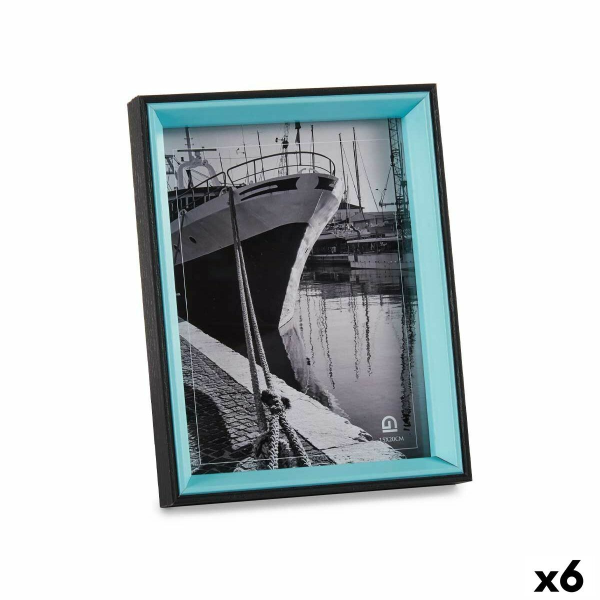 Marco de Fotos Gift Decor Azul Negro Cristal Madera MDF (6 Unidades)