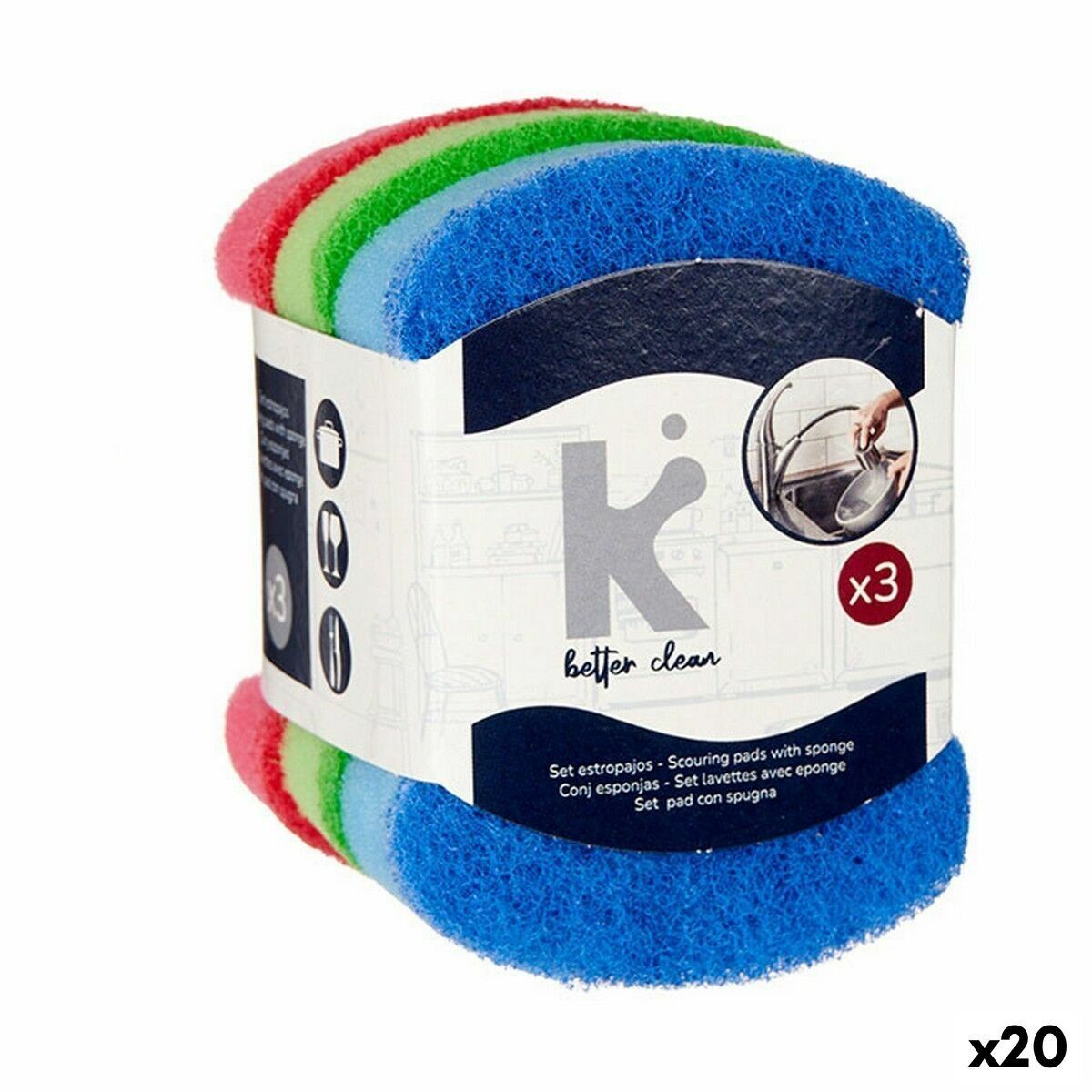 Set de Estropajos Multicolor Poliuretano Fibra abrasiva 7 X 10 X 2,5 cm (20 Unidades)