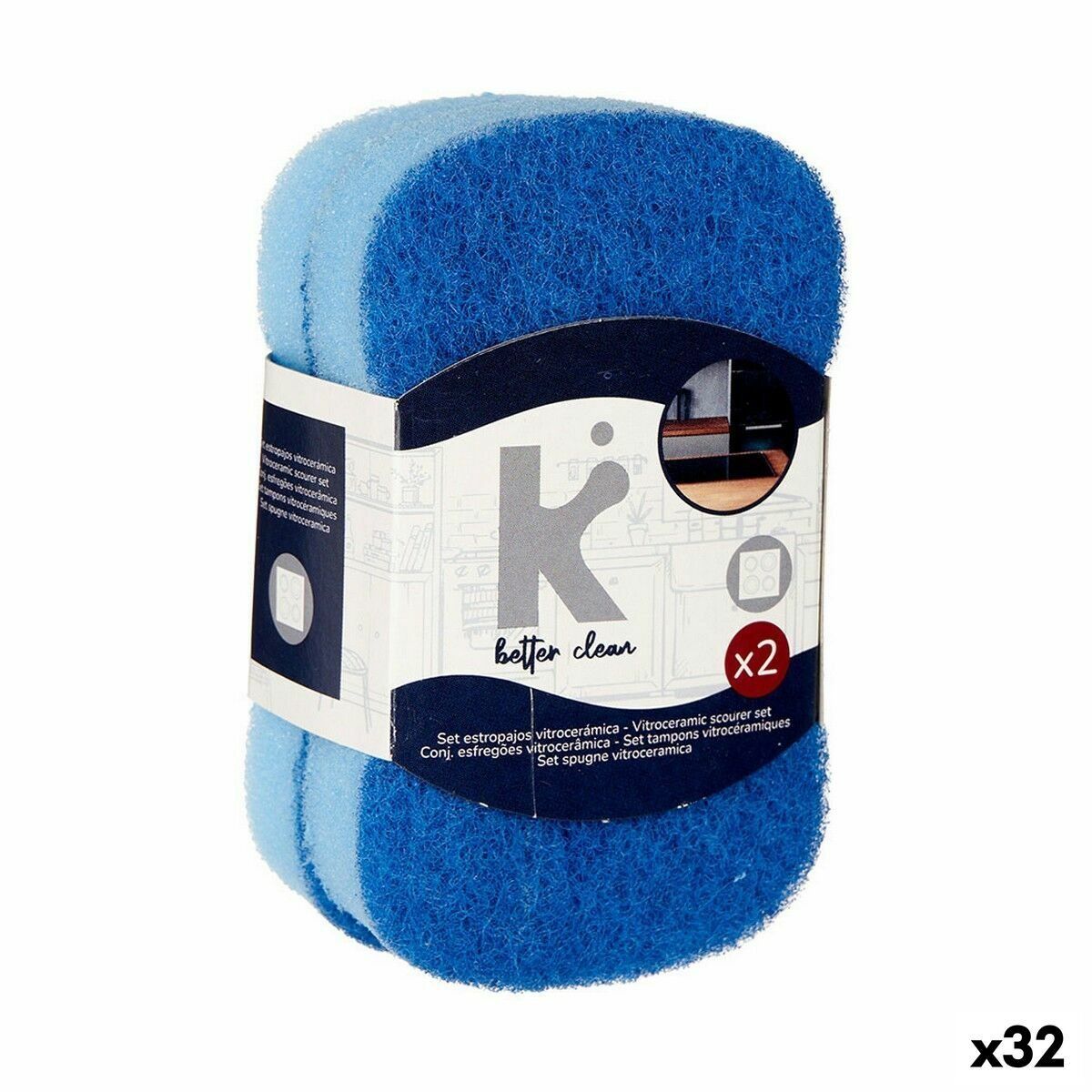 Set de Estropajos Azul Poliuretano 7 x 12,3 x 2,5 cm (32 unidades)