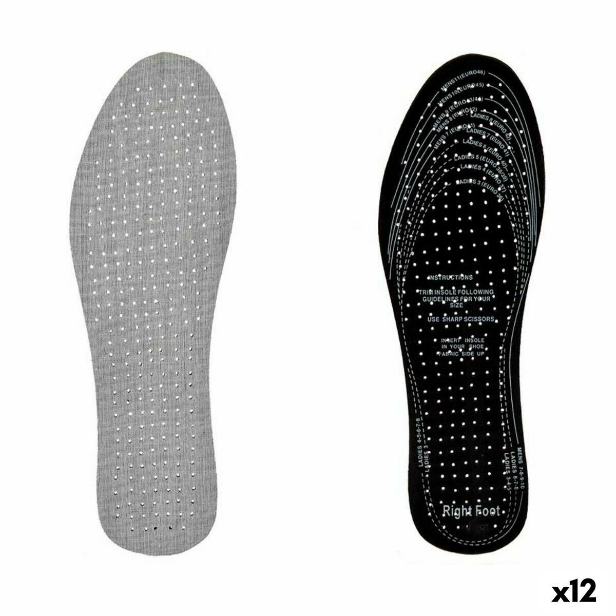 Plantillas Extra Fresh Negro Gris Algodón Plástico Látex 9,5 x 30 cm 11,5 x 0,5 x 36 cm (12 Unidades)