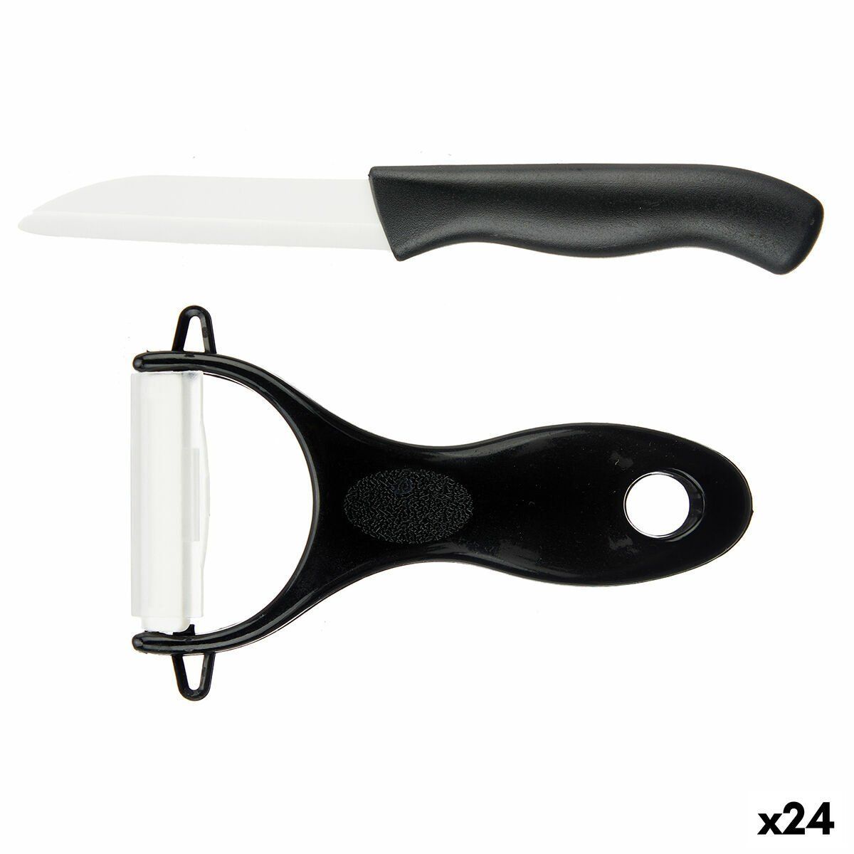 Cortador y Pelador de Verduras Kinvara Blanco Negro Cerámica Polipropileno ABS 14 x 23 x 2 cm (24 Unidades)
