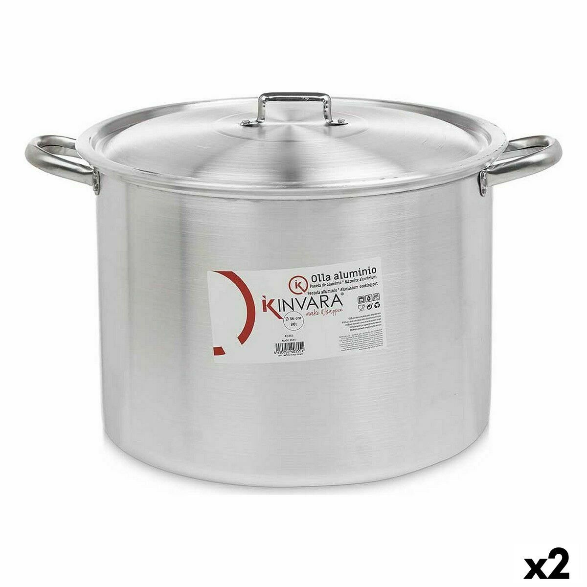 Olla con Tapa Kinvara Plateado Aluminio 48,5 x 31 x 39 cm Ø 36 cm (2 Unidades)