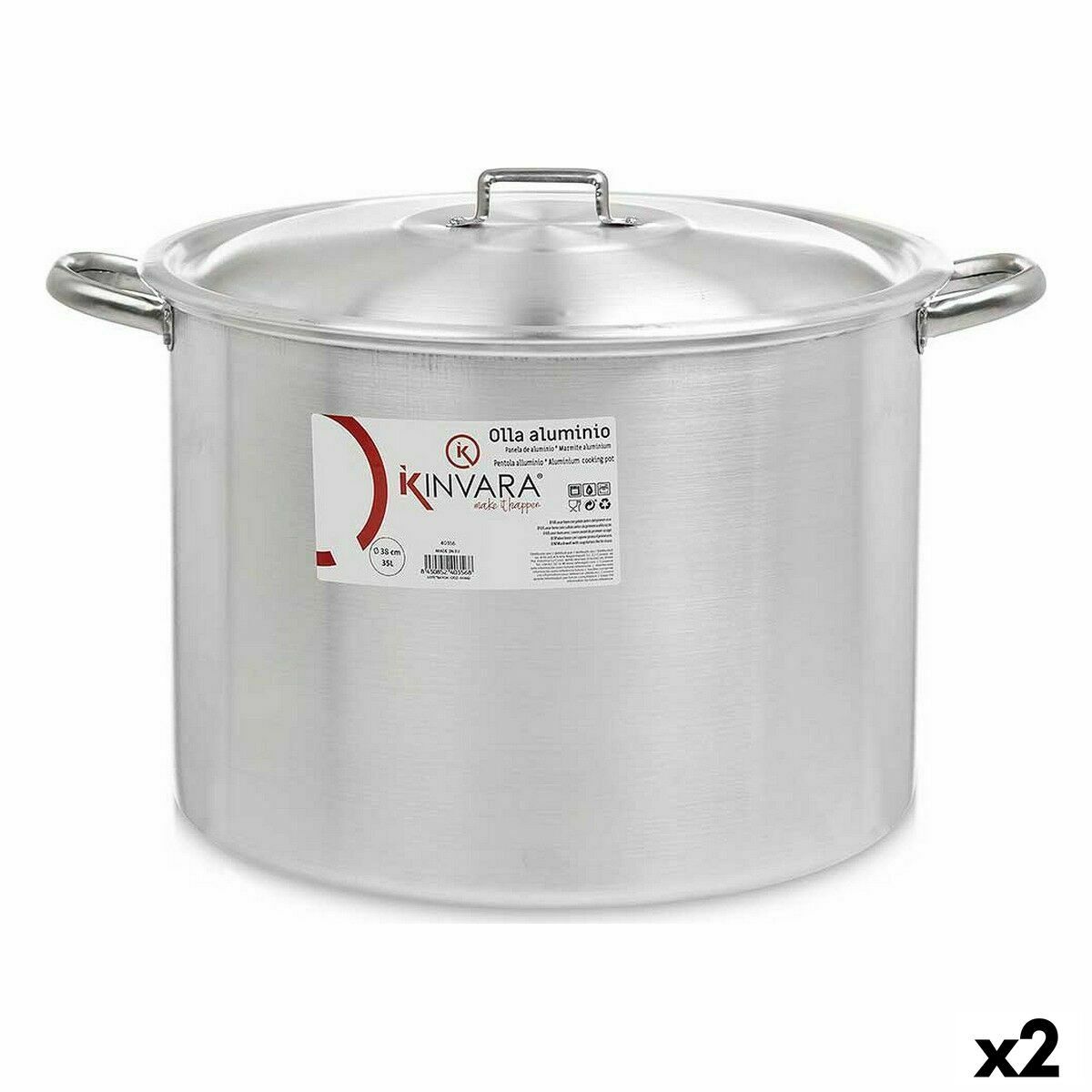 Olla con Tapa Kinvara Plateado Aluminio 50,5 x 32 x 41 cm Ø 36 cm (2 Unidades)