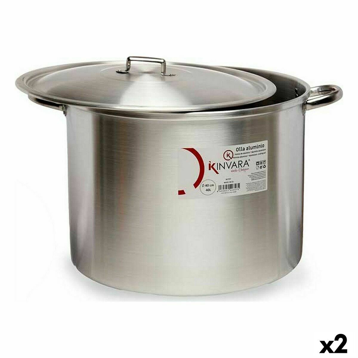 Olla con Tapa Kinvara Plateado Aluminio 53 x 34 x 43 cm (2 Unidades)