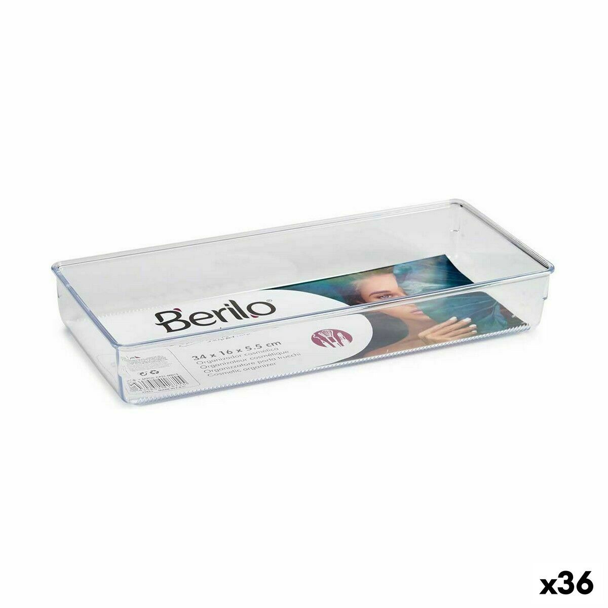 Organizador Multiusos Berilo Transparente Plástico 15,5 x 5,5 x 34,5 cm 34,5 x 5,5 x 15,5 cm Multiusos (36 Unidades)