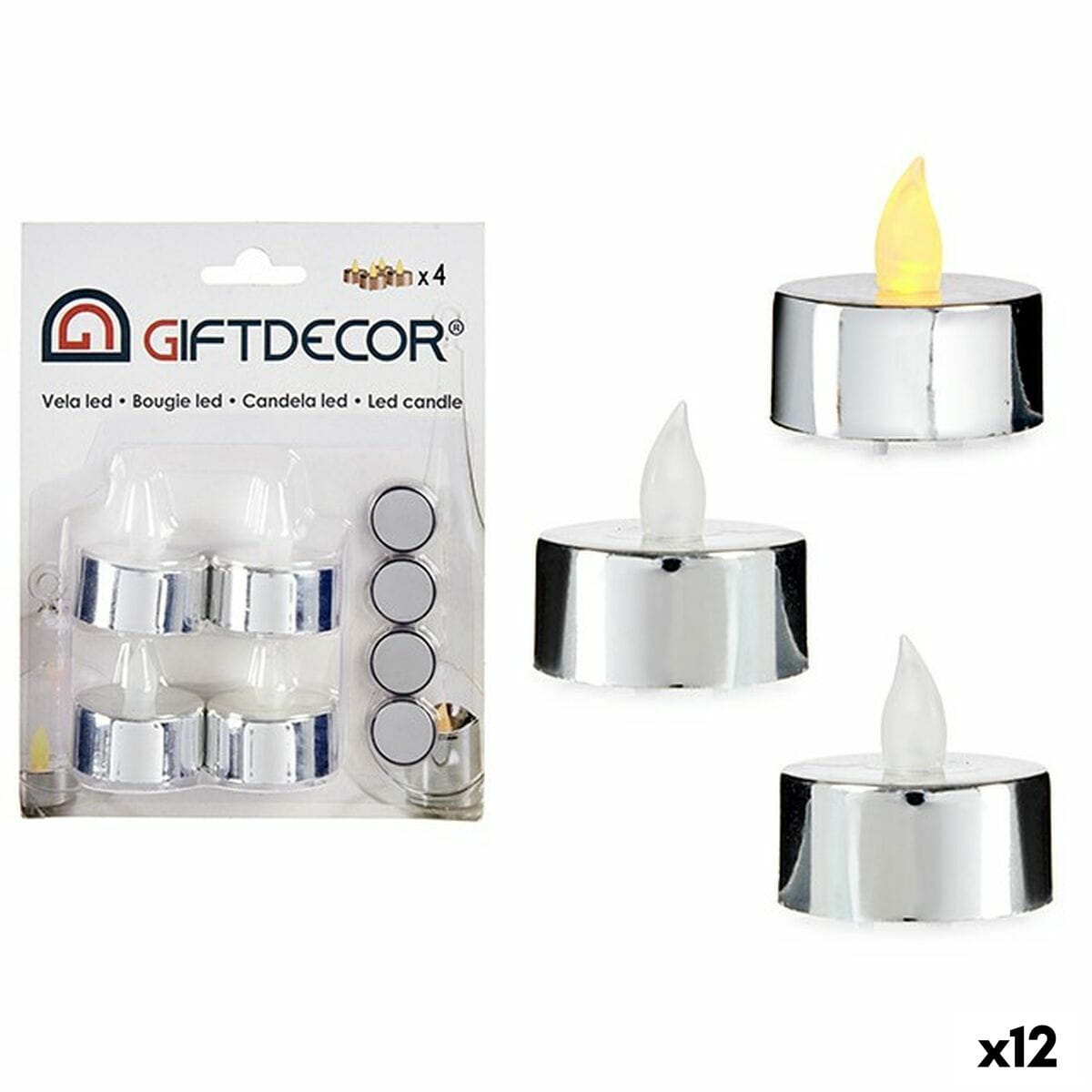 Set de Velas Gift Decor Plateado Plata 4 x 4 x 3,7 cm 13,5 x 17 x 4 cm (12 Unidades)