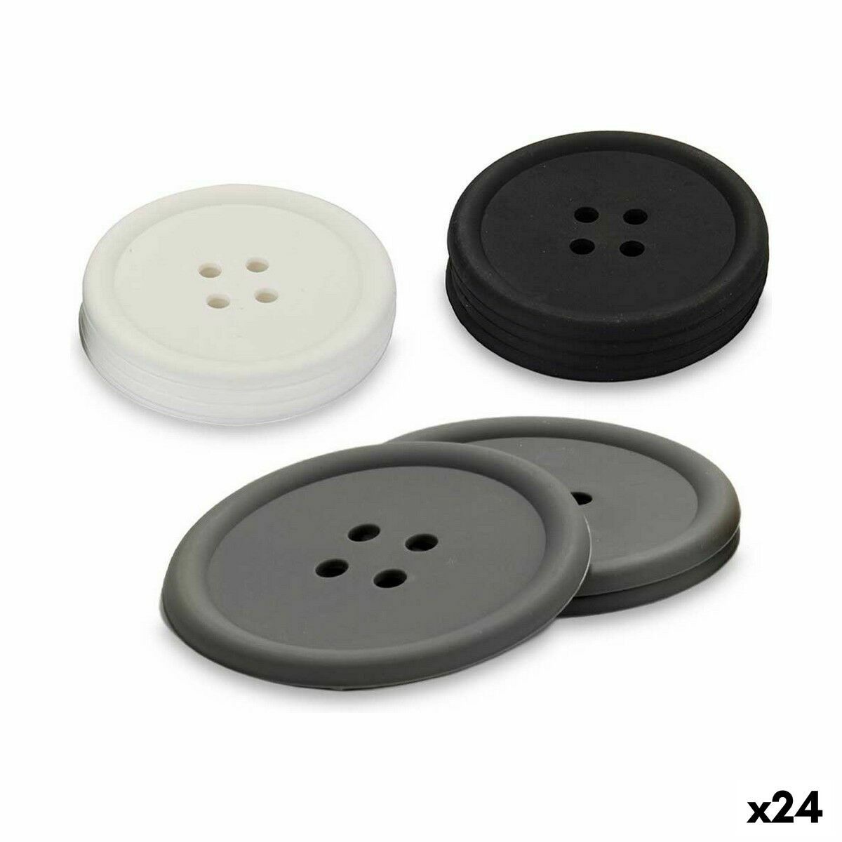 Posavasos Kinvara Blanco Negro Gris Silicona Plástico Botón 9 x 2 x 9 cm 8,8 x 8,8 x 0,05 cm 8 x 0,05 x 8 cm 9 x 1,8 x 9 cm Set