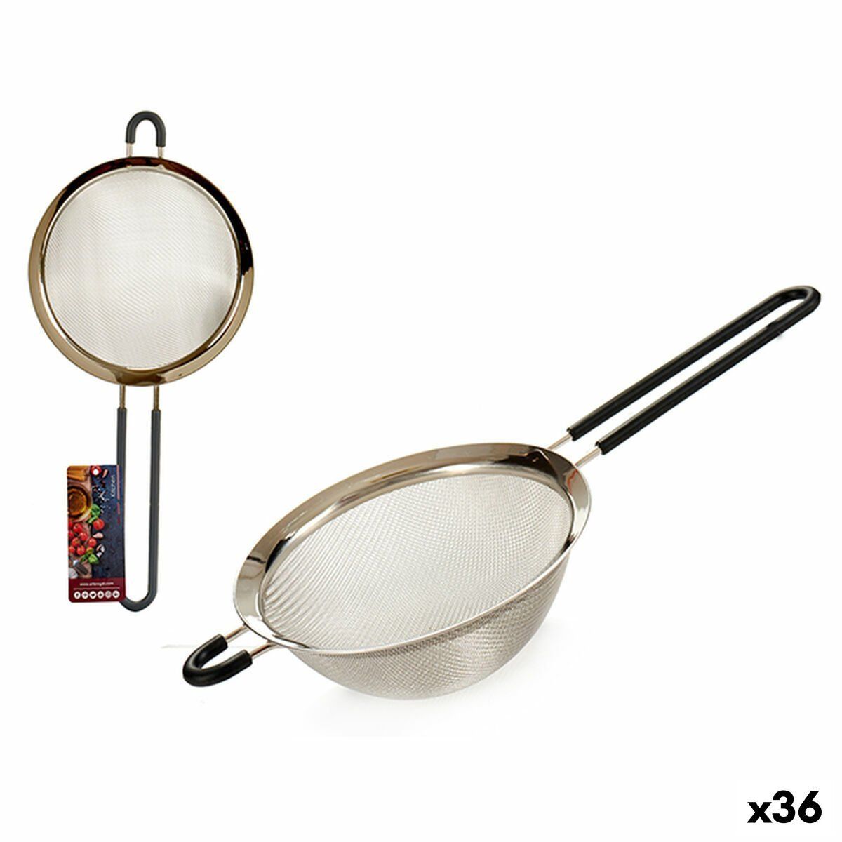 Colador Kinvara Negro Gris Silicona Acero Inoxidable 10,5 x 5 x 26 cm 26 x 26 x 4 cm 10,5 x 26 x 4 cm (36 Unidades)