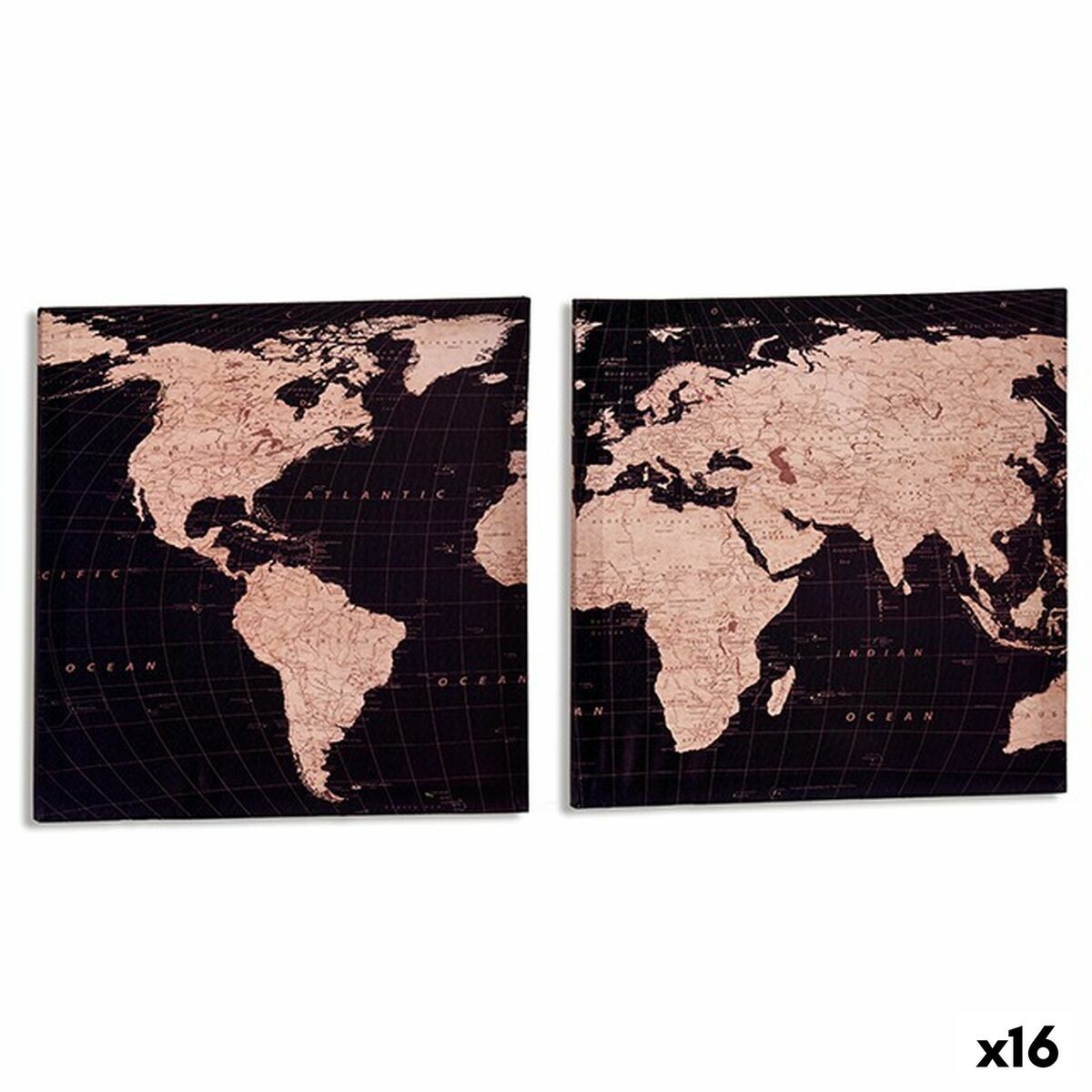 Lienzo Gift Decor Mapamundi 1,5 x 40 x 40 cm (16 Unidades)