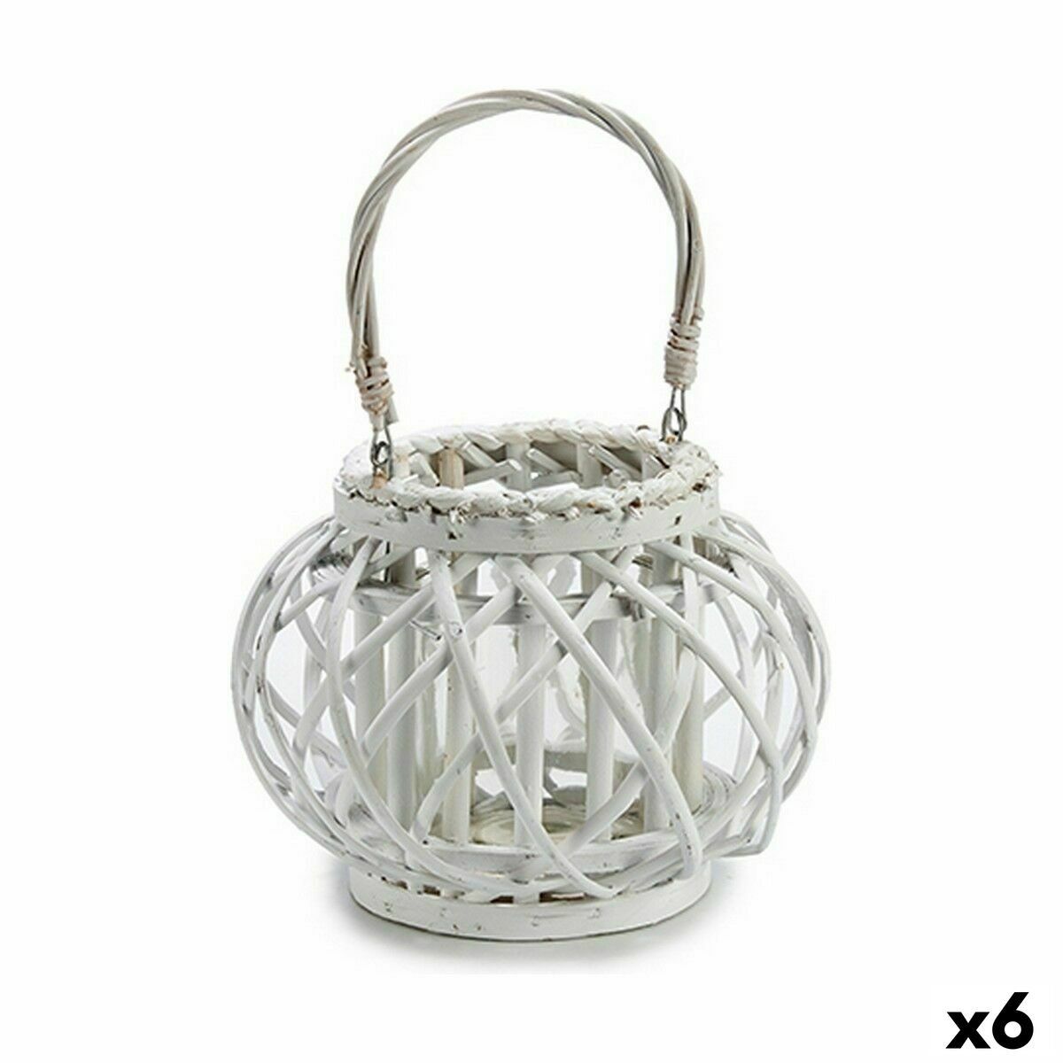 Portavelas Gift Decor Blanco Mimbre Vidrio 30 x 19 x 25,5 cm (6 Unidades)