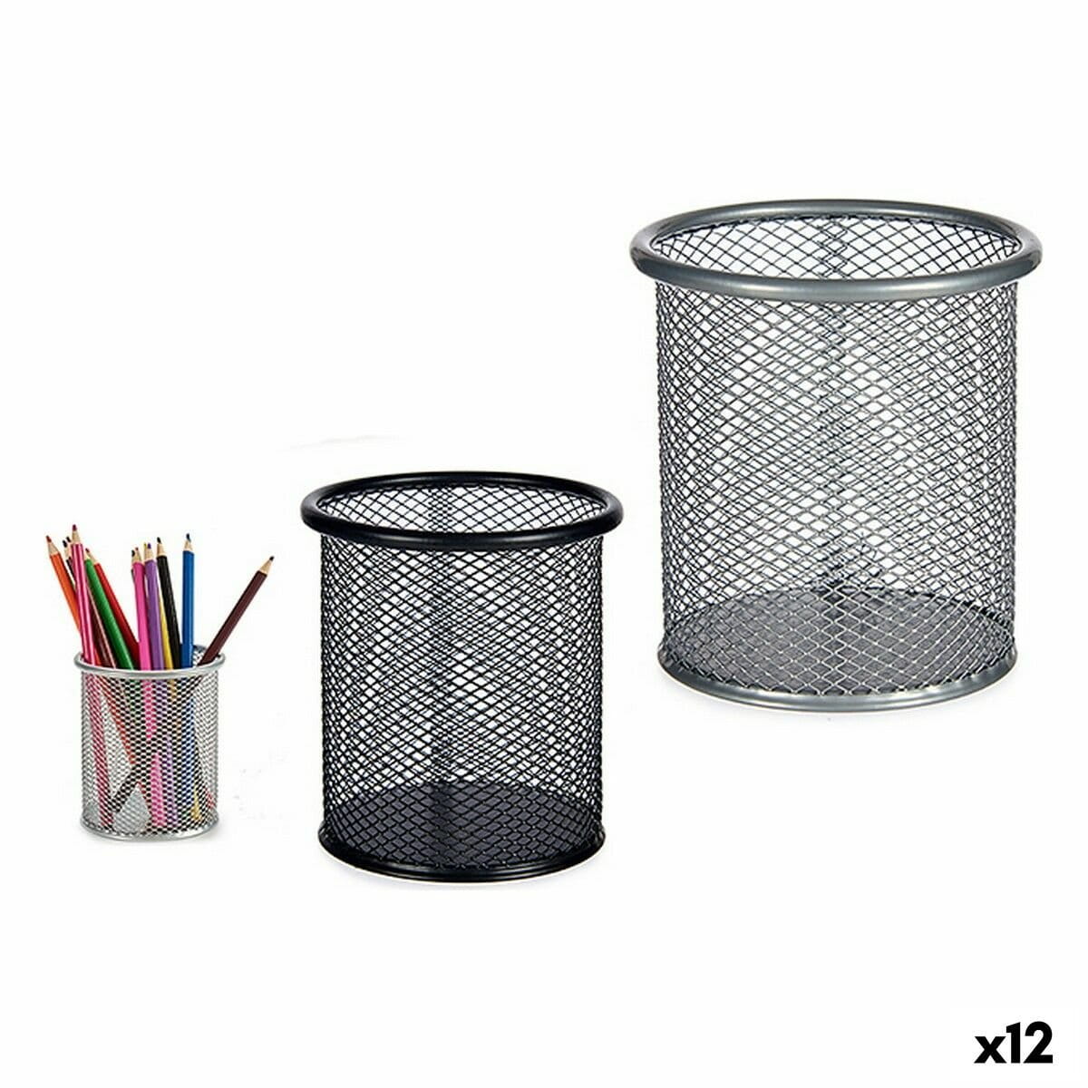 Portalápices Pincello Negro Plata Metal 9 x 9,7 x 9 cm (12 Unidades)