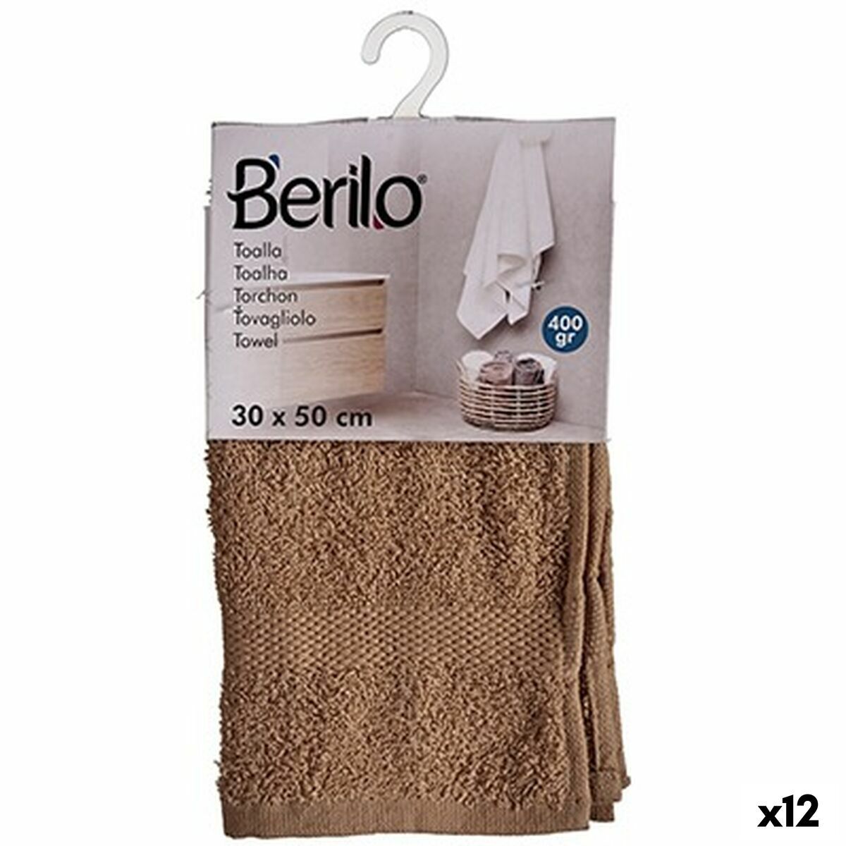 Toalla de baño Berilo Camel 80 % algodón 20 % Poliéster 30 x 50 cm 25 x 1,5 x 15 cm (12 Unidades)