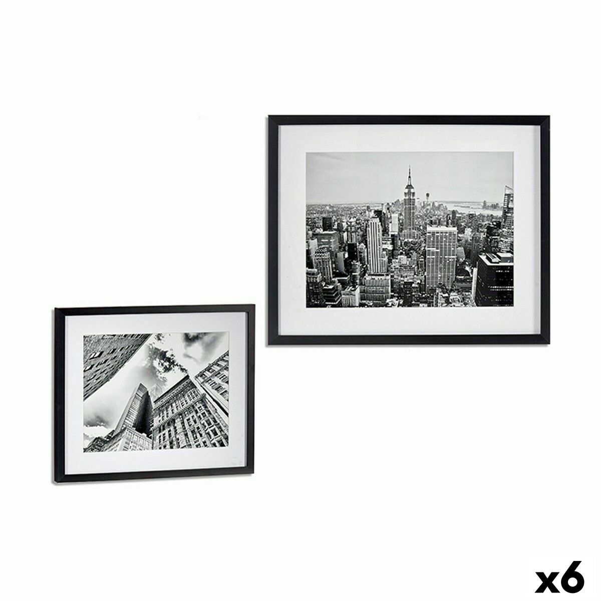 Cuadro Gift Decor Negro Madera Vidrio Edificio 43 x 3 x 53 cm (6 Unidades)