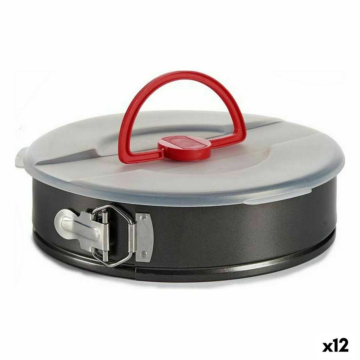 Tartera Kinvara Negro Rojo Transparente Metal Polipropileno Hierro 27 x 7 x 27 cm Con Tapa (12 Unidades)