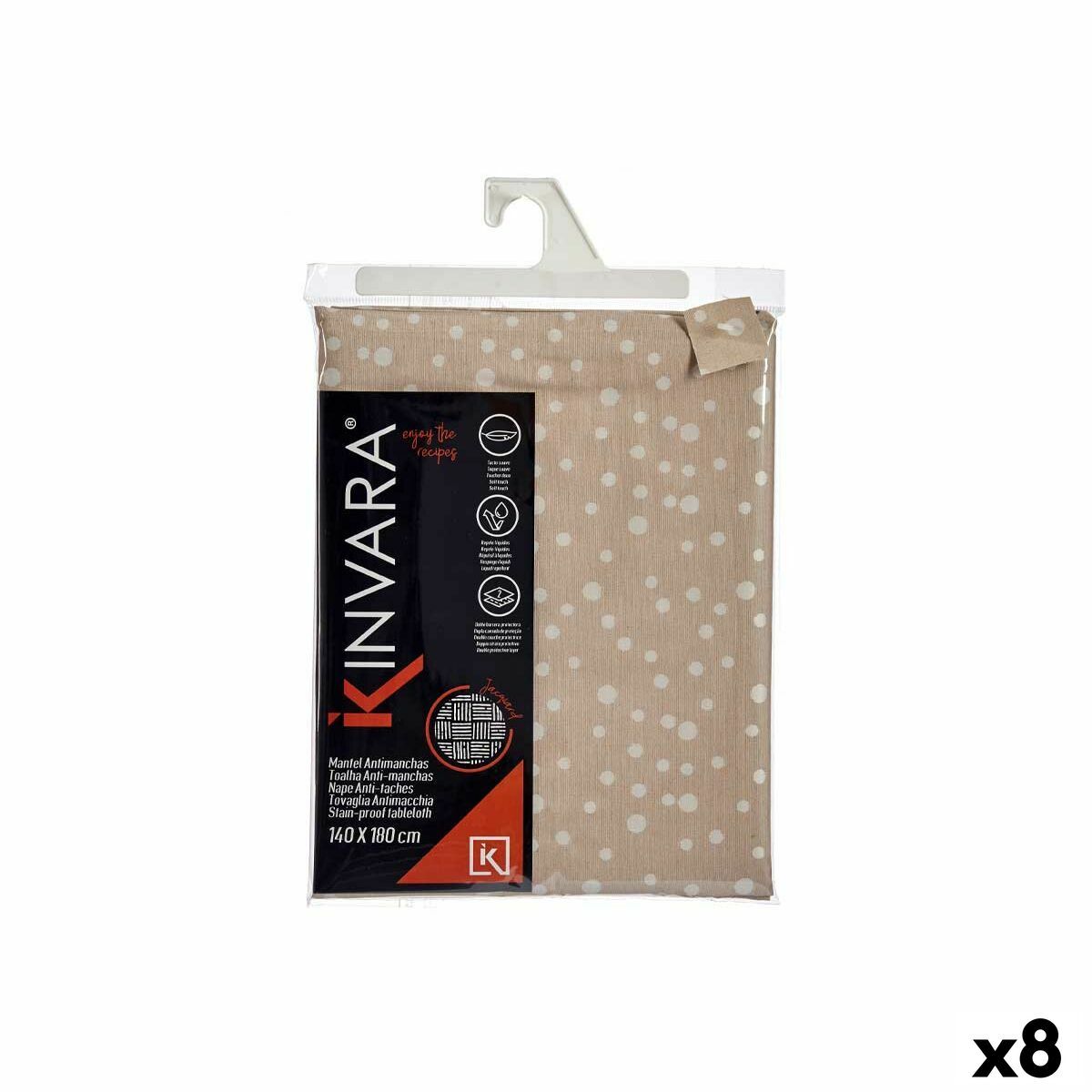 Mantel antimanchas Kinvara Blanco Beige Jacquard Antimanchas Lunares 140 x 180 cm (8 Unidades)