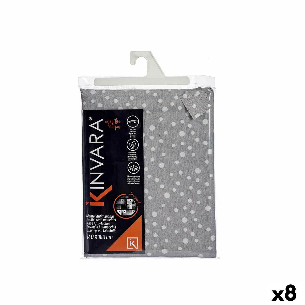 Mantel antimanchas Kinvara Blanco Gris Jacquard Antimanchas Lunares 140 x 180 cm (8 Unidades)