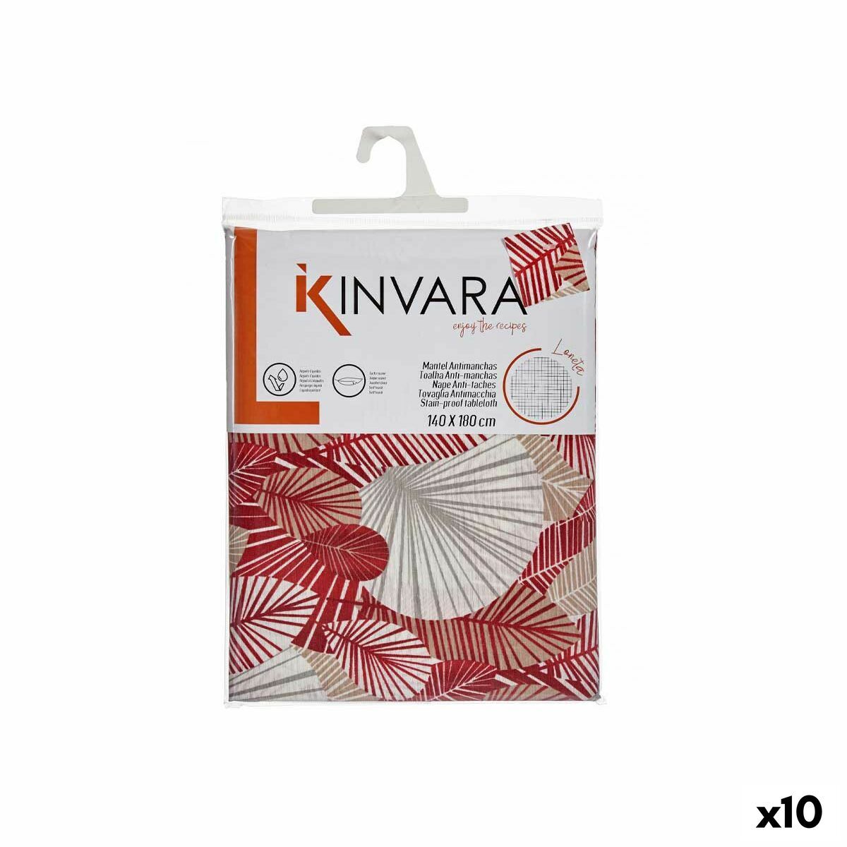 Mantel antimanchas Kinvara Beige Granate Loneta Antimanchas Hojas 140 x 180 cm (10 Unidades)