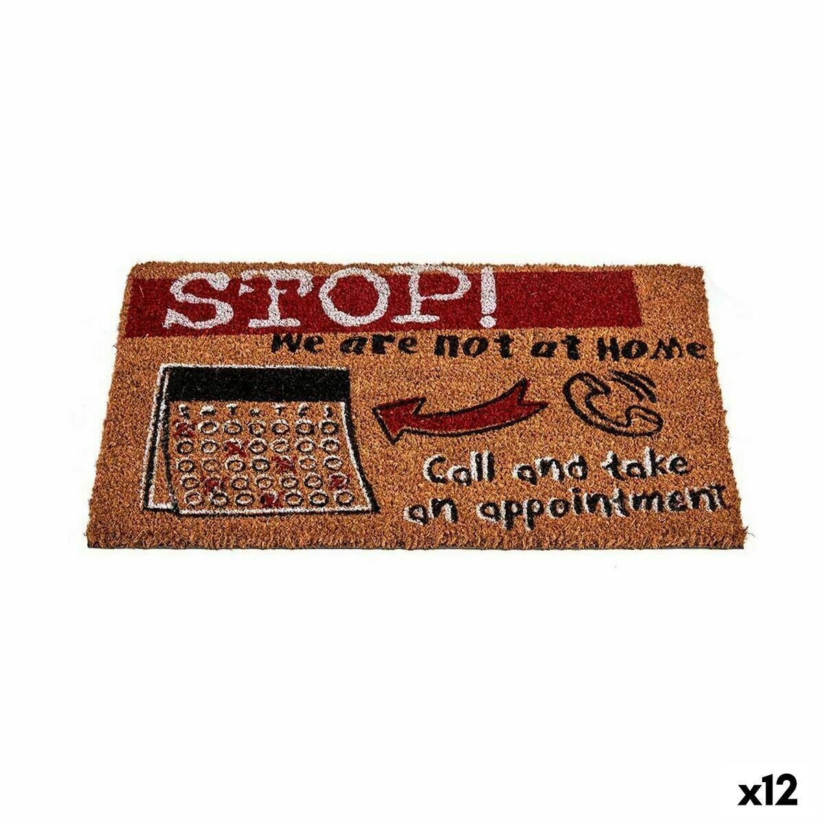 Felpudo Gift Decor Stop Negro Rojo Natural Fibra de coco 40 x 1,5 x 60 cm (12 Unidades)