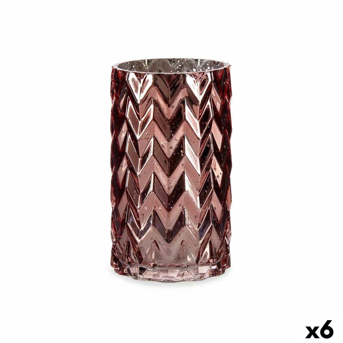 Jarrón Gift Decor Rosa Cristal Espiga Tallado 11,3 x 19,5 x 11,3 cm (6 Unidades)