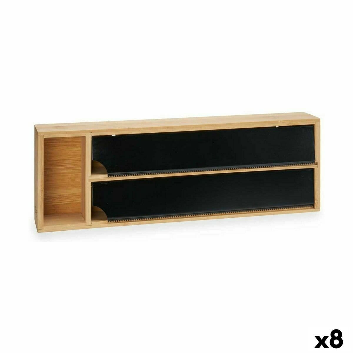 Dispensador de papel Kinvara Negro Natural Bambú Acero Inoxidable 40 x 7 x 13 cm Doble (8 Unidades)